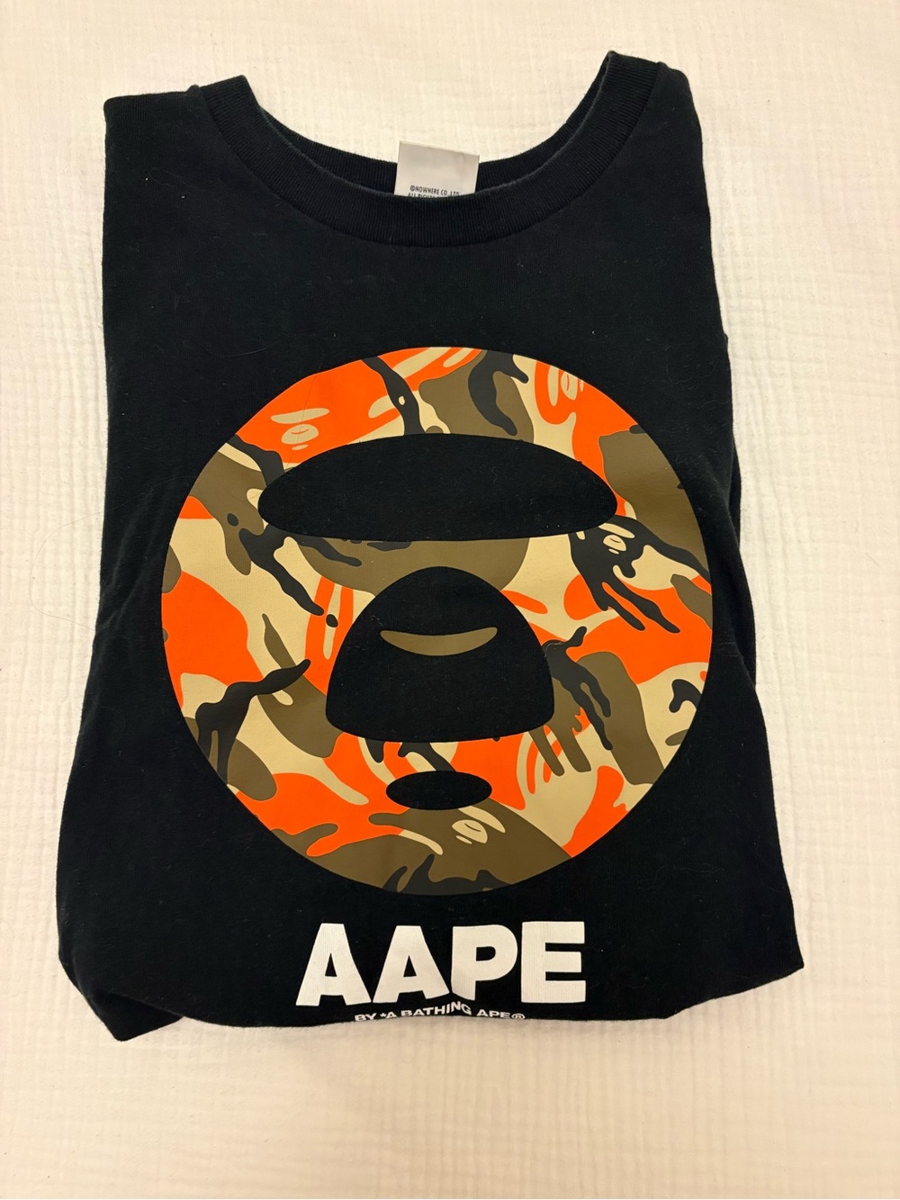 AAPE Black Graphic Tee with Orange Camo Logo